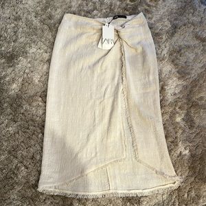 Zara Cream Midi Wrap Skirt